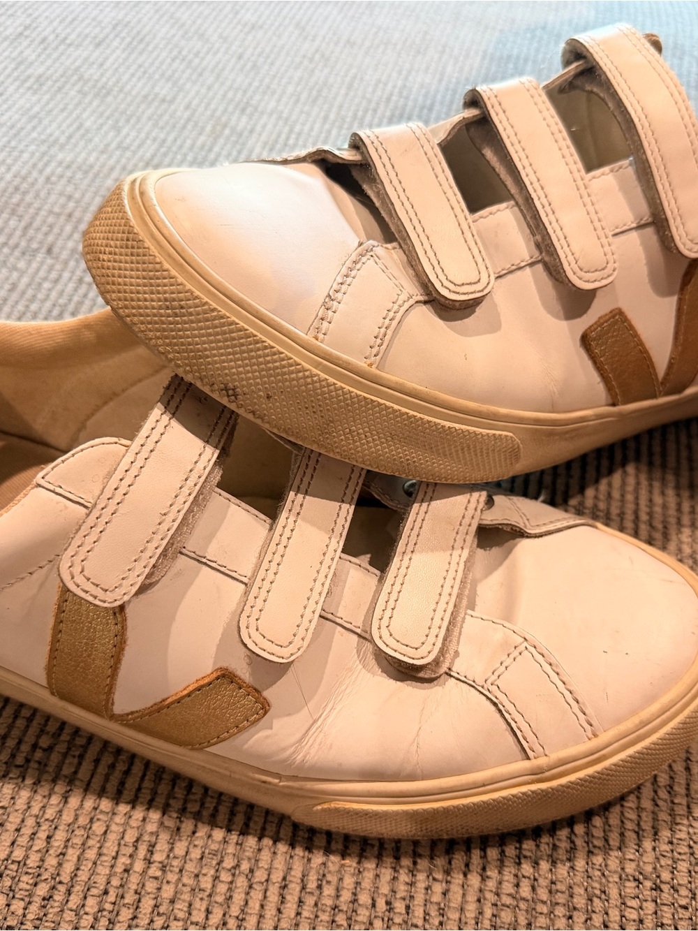 Veja White Sneakers with Straps Gold Accent V design